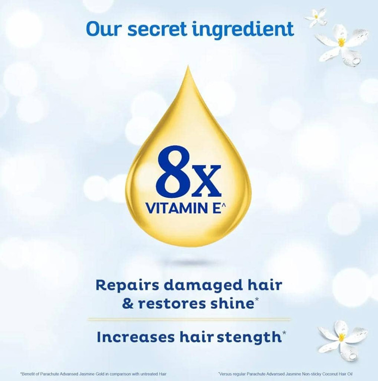 روغن نارگیل مو طلای یاس پیشرفته Parachute با ویتامین E برای موهای فوق العاده درخشان، غیر چسبنده، 500 میلی لیتر
