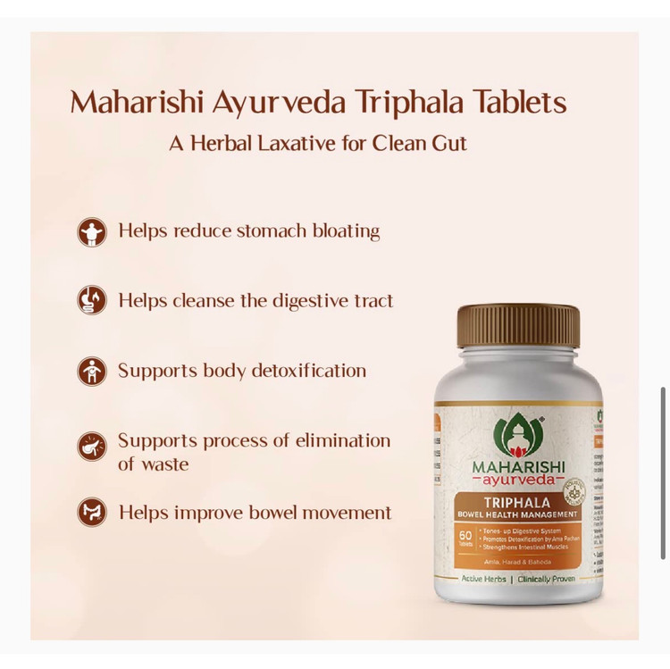 مکمل آیورودایی بر پایه ترکیب سه میوه گیاهی آملا (Amla)، هاریتاکی (Haritaki) و بیبهیتاکی (Bibhitaki).۶۰ عددی